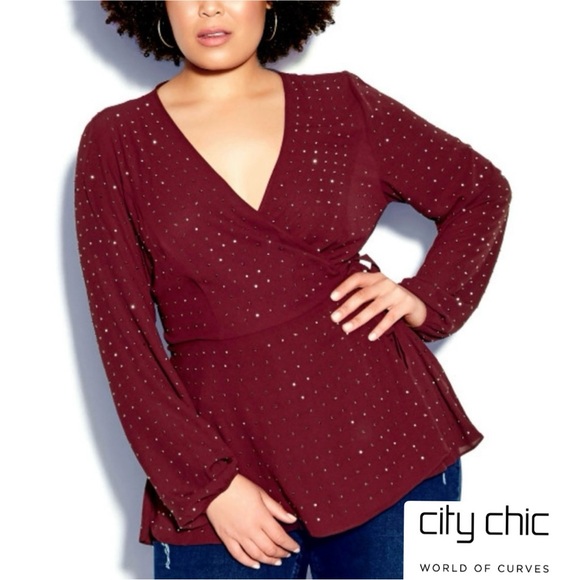 ✨Bling and Sparkle City Chic Ruby Blouse - Picture 2 of 15